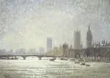Tony Forrest, View of Westminster Bridge, oil on board