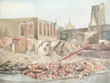 Ernest Neuschul, Bomb damage St Mary's Square, Swansea, oil on board
