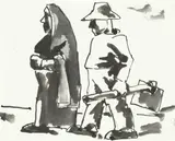 Josef Herman Ra, Going to work, pen and ink