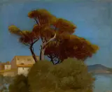 Italienische Landschaft by Oswald Achenbach, Öl auf Papier auf Holz, sold May 2018