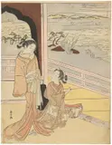 Suzuki Harunobu, Salzbauern am Strand, 1768, Farbholzschnitt auf Japanpapier