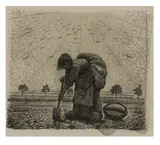 Wilhelm Morgner, Bäuerin auf dem Feld, 1910, Kohle auf grauem Papier