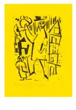 Lyonel Feininger, Trompeter und Kind, 1918, Holzschnitt auf gelbem Seidenpapier