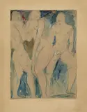 Wilhelm Lehmbruck, Die Sklavin, 1914, Kaltnadel auf Bütten, vom Künstler aquarelliert