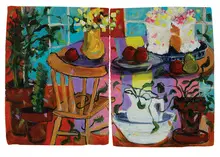 Bonnie Heller, Still Life, Acrylic on paper in two parts