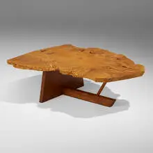 George Nakashima, Exceptional Minguren II coffee table, 1988, maple burl, walnut, rosewood