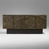 Paul Evans, Sculpted Bronze cabinet, 1972, bronzed resin over wood, slate, patinated steel