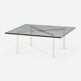 Tugendhat coffee table by Ludwig Mies van der Rohe, chrome-plated stainless steel, glass, sold Feb 2024