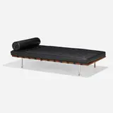 Barcelona daybed by Ludwig Mies van der Rohe, chrome-plated stainless steel, walnut, leather, sold Feb 2024