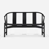 Hans J. Wegner, Custom Chinese settee, model PP266, lacquered wood, rush, microfiber upholstery