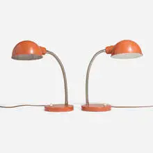 Itsu, Desk lamps model AK 15, pair, c. 1955, painted aluminum and steel, chrome-plated steel