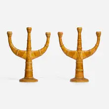 Finnish, Candlesticks, set of two, c. 1960, lacquered birch bark over wood