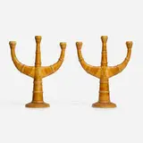 Finnish, Candlesticks, set of two, c. 1960, lacquered birch bark over wood