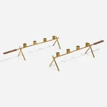 Finnish, Candleholders, pair, c. 1965, brass, teak