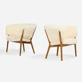Nanna Ditzel, Lounge chairs model ND83, pair, 1952, oak, shearling