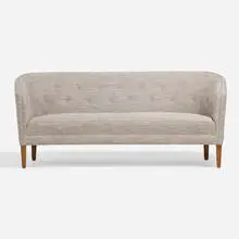 Three-seat sofa by Ludvig Pontoppidan, c. 1950, upholstery, oak, sold Nov 2025