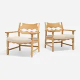Henning Kjaernulf, Lounge chairs, pair, c. 1965, oak, upholstery