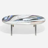 Bodil Eje, Coffee table, c. 1960, fire-enameled copper, stainless steel
