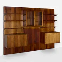 Wall unit by Kai Kristiansen, c. 1965, rosewood, glass, sold Nov 2025