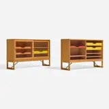 Børge Mogensen, Cabinets, set of two, c. 1955, oak, glass, lacquered wood, enameled steel