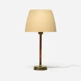 Lisa Johansson-Pape, Ihanne table lamp, c. 1958, enameled aluminum, leather, brass