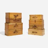 Joh Parviainen Oy, Luggage, set of eight, c. 1930, birch plywood, leather, steel