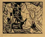 Lyonel Feininger, Schiffe auf See, 1918, Holzschnitt auf bräunlichem Seidenpapier