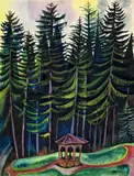 Regentag in St. Margaretenbad bei Prachatice – Gartenpavillon im Böhmerwald by Conrad Felixmüller, 1924, Deckfarben und Aquarell auf festem Papier, sold Nov 2010