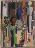 Max Ackermann, Drei Frauen im Raum, 1935, Tempera auf Pappe