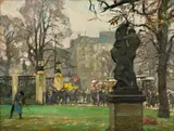 Otto Antoine, Am Untergrundbahnhof Leipziger Platz, Öl auf Holz
