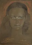 Stanisław Ignacy Witkiewicz, Portrait Jadwiga Sobolewska von den Blazejewicz, 1936, Farbkreide und Kohle auf olivbraunem Karton
