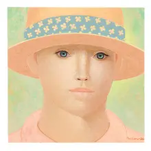 Heinz Rabbow, Frau mit Sommerhut, 2007, Tempera on panel