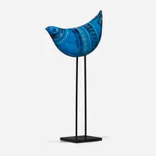 Figura di uccellino (from the Rimini Blu series) by Aldo Londi, glazed earthenware, enameled metal, sold Feb 2024