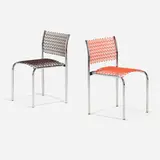 David Rowland, Sof-Tech chairs, set of two, c. 1979, chrome-plated steel, plastic-coated steel