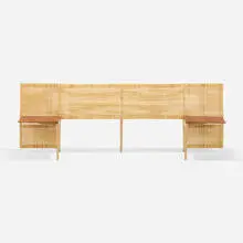 David Gresham, Custom queen-sized headboard, c. 1990, oak, teak, cane