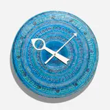 Howard Miller Clock Co. and Bitossi, Rimini Blu wall clock, model 7552, c. 1970, glazed stoneware, enameled aluminum