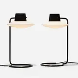 Arne Jacobsen, Oxford table lamps, pair, enameled steel, opaline glass