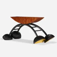 Wendell Castle, Whirlaway table, 1990, ebonized mahogany, red oak, mahogany and bubinga veneer