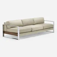 Craft Associates, Sofa, c. 1980, upholstery, chrome-plated steel, walnut