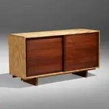 Rare Sliding Door cabinet by George Nakashima, maple, rosewood, American black walnut,, sold Jan 2024