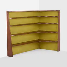Wharton Esherick, Corner bookcase, sculpted and stained walnut, painted wood