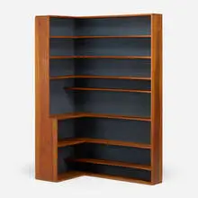 Wharton Esherick, Corner bookcase for the Hurwitz House, Doylestown, c. 1954, sculpted and stained poplar, painted wood