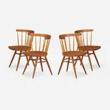 Straight-Back chairs, set of four by George Nakashima, 1956, American black walnut, hickory, sold Jan 2024