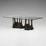 Stalagmite dining table, model PE-102 by Paul Evans, 1969, bronzed resin over steel, glass, sold Jan 2024
