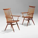 New armchairs, set of two by George Nakashima, 1959, American black walnut, hickory, sold Jan 2024