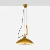 Paavo Tynell, Counterbalance ceiling lamp, model 10202, 1948, perforated and enameled brass, brass, frosted glass, steel wire