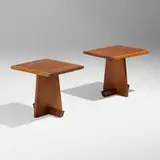 Minguren I end tables, pair by George Nakashima and Mira Nakashima, 1989-1991, American black walnut, sold Jan 2024