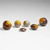 David Huang and David Barnhill, Collection of six vessels, 2013-2019, copper, fine silver, sterling silver, mokume gane, 23K gold leaf
