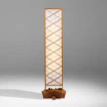 George Nakashima, Exceptional and Rare Minguren floor lamp, 1977, English oak burl, East Indian laurel, oak, holly, fiberglass