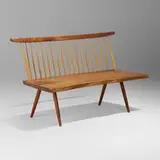 Bench with Back by George Nakashima, 1978, American black walnut, hickory, sold Jan 2024